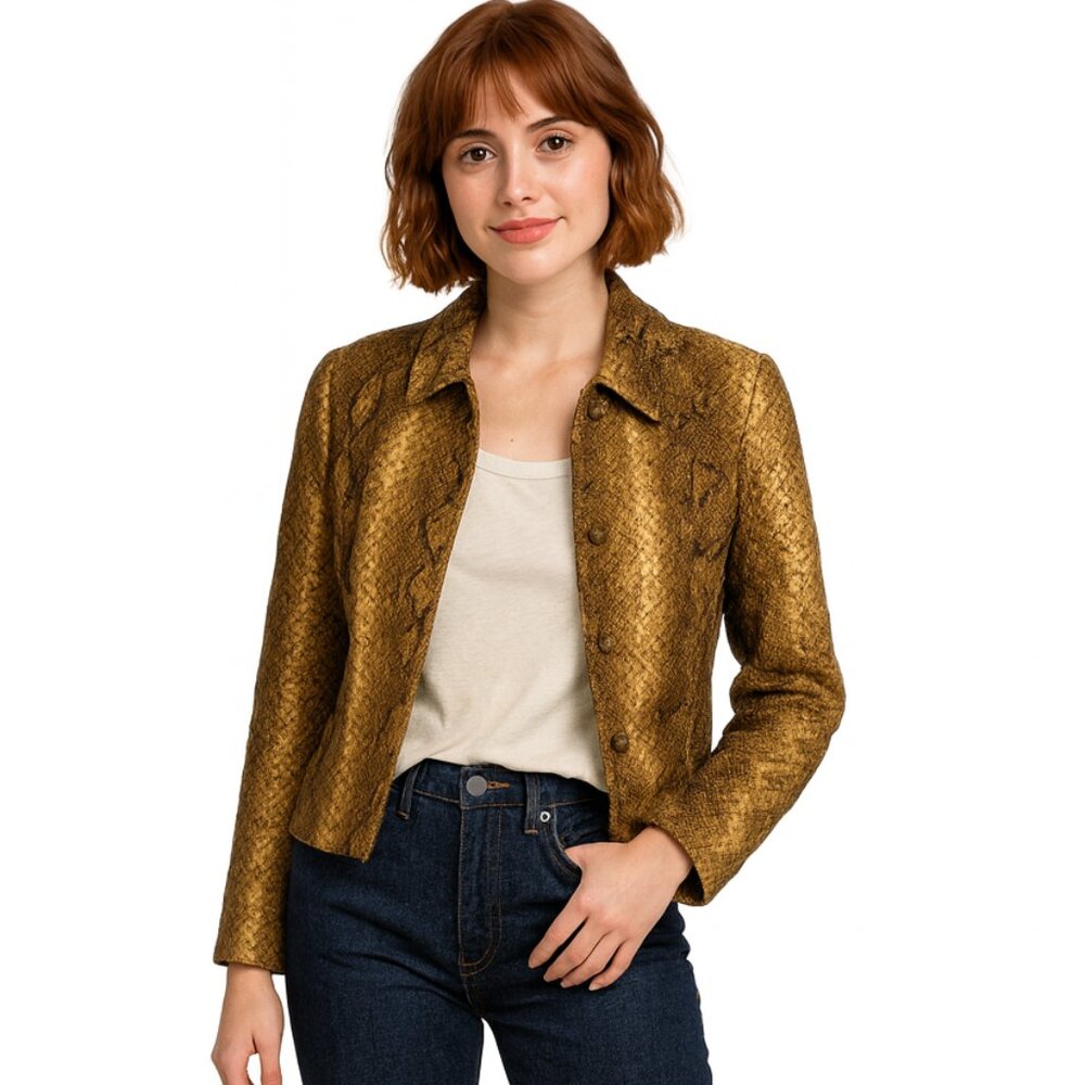 Carlisle Jacket Size 6 Cropped Snake Print Structured Quilted Blazer Y2K Vintage - Picture 13 of 13